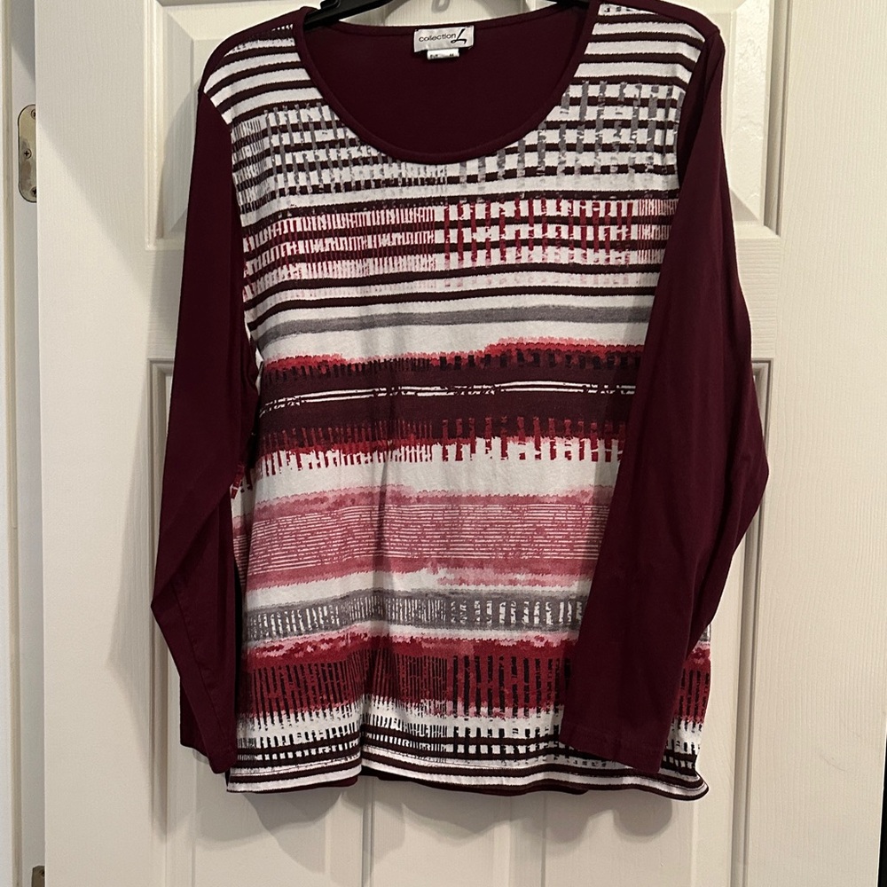 Creation L Burgundy and White Long Sleeve Top